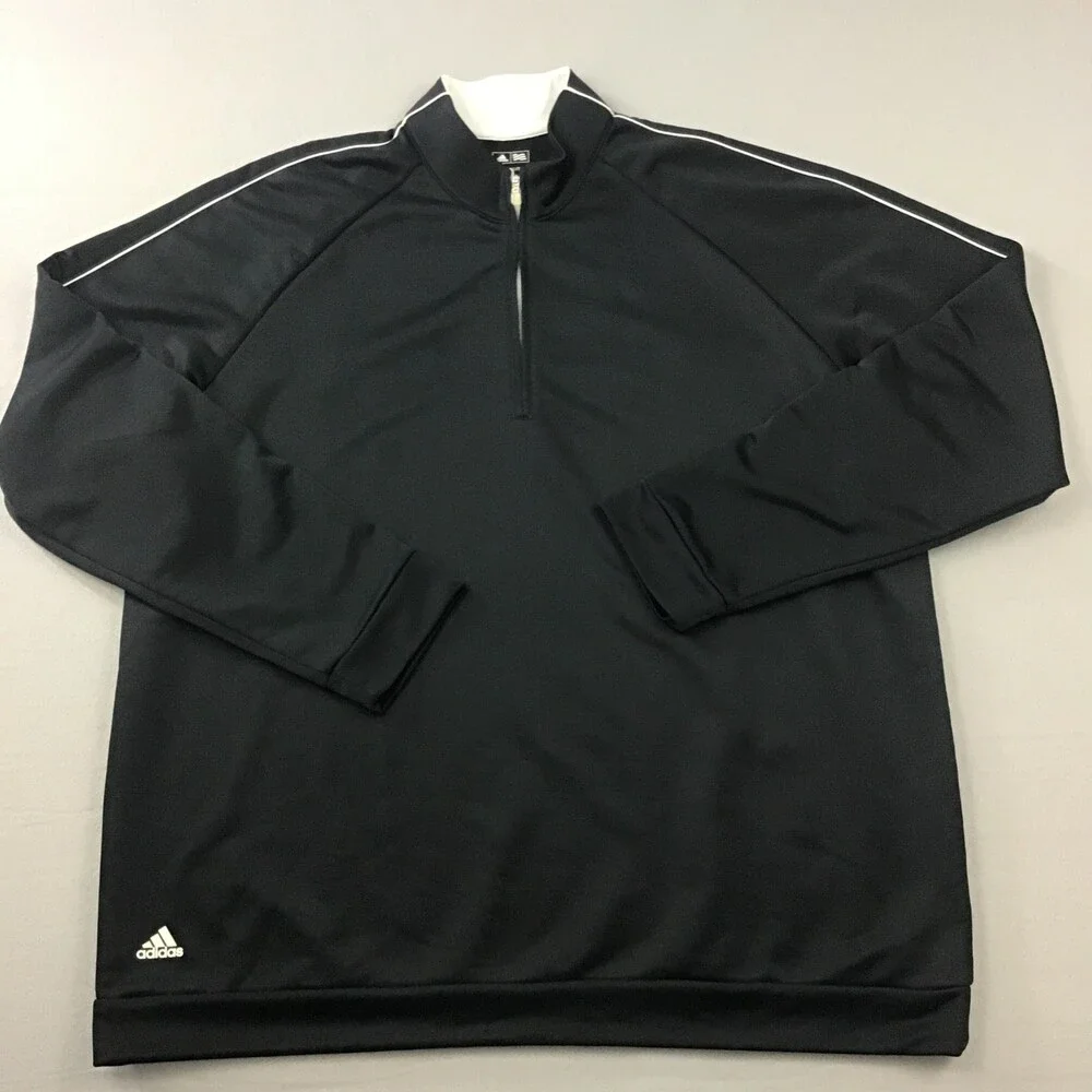 Adidas Sweater Men 2XL Black Climalite 1/4 Zip Golf Pullover Collar Golfer XXL